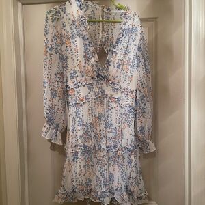 Floral Ruffle Dress - Blue and Orange